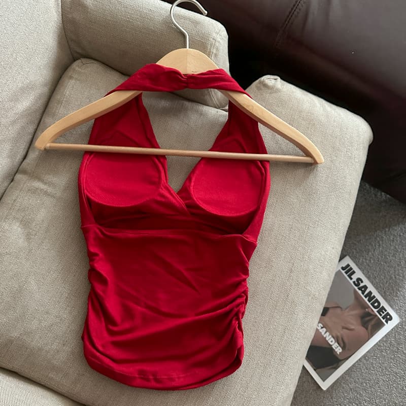 실사 아메리칸 핫걸 바람 행침 목 백리스 캐미솔 벨트 가슴 패드 2026 봄 여름 새로운 몸매 가꾸기 민소매 맨위 상세 이미지 20