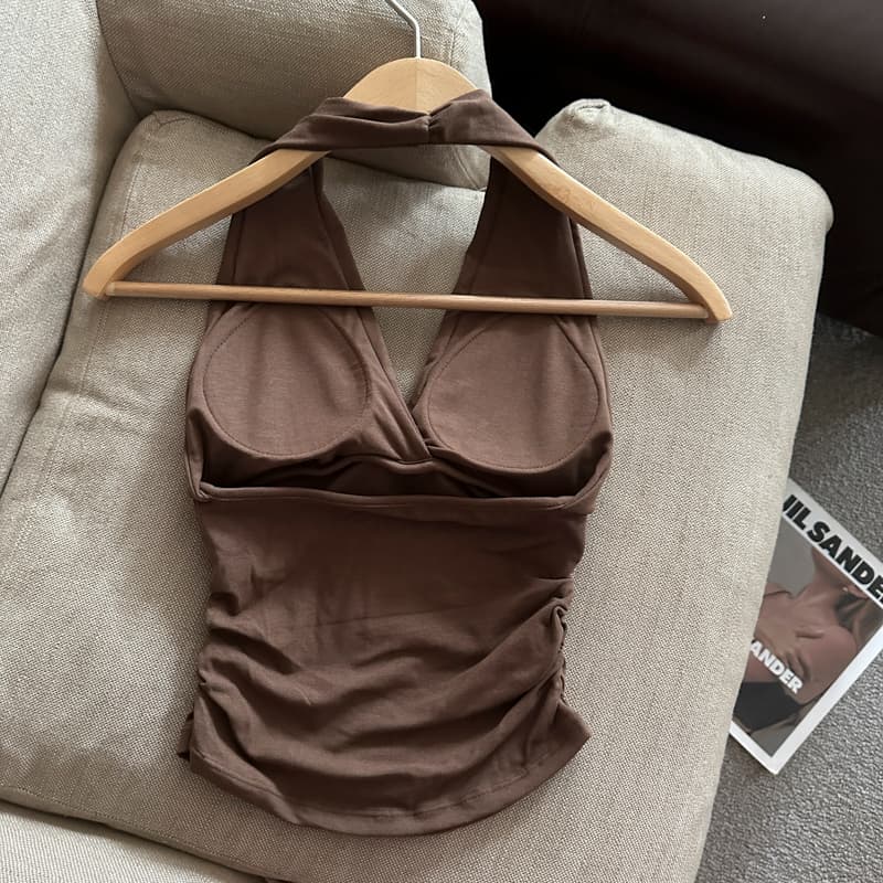 실사 아메리칸 핫걸 바람 행침 목 백리스 캐미솔 벨트 가슴 패드 2026 봄 여름 새로운 몸매 가꾸기 민소매 맨위 상세 이미지 44