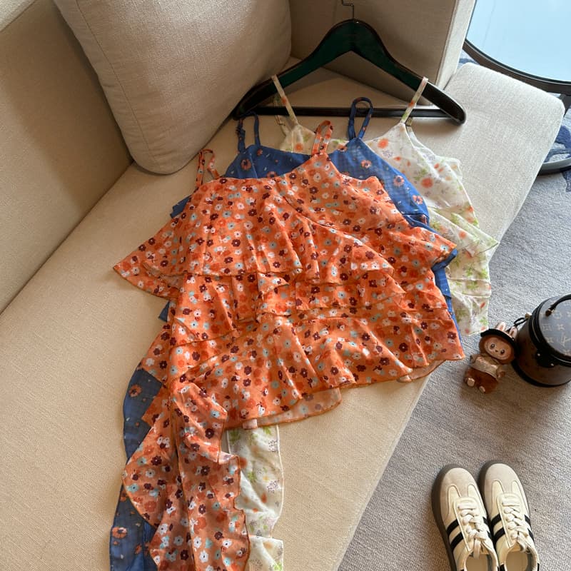 실사 한국 스타일 달콤한 스타일 불규칙 밑단 꽃무늬 슬립 프릴 오프숄더 맨위 여성 상세 이미지 4