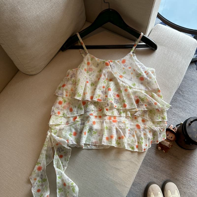 실사 한국 스타일 달콤한 스타일 불규칙 밑단 꽃무늬 슬립 프릴 오프숄더 맨위 여성 상세 이미지 39