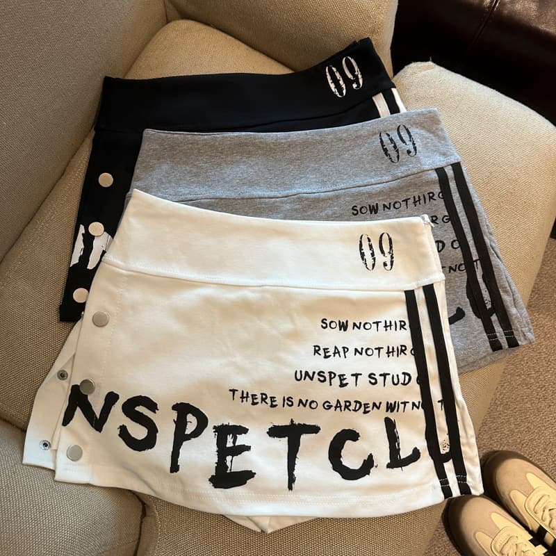 실사 아메리칸 레트로 하이웨이스트 슬림해 보이는 알파벳 프린트 측면 트임 노출 방지 반신 스커트 미니 스커트 여성 상세 이미지 13