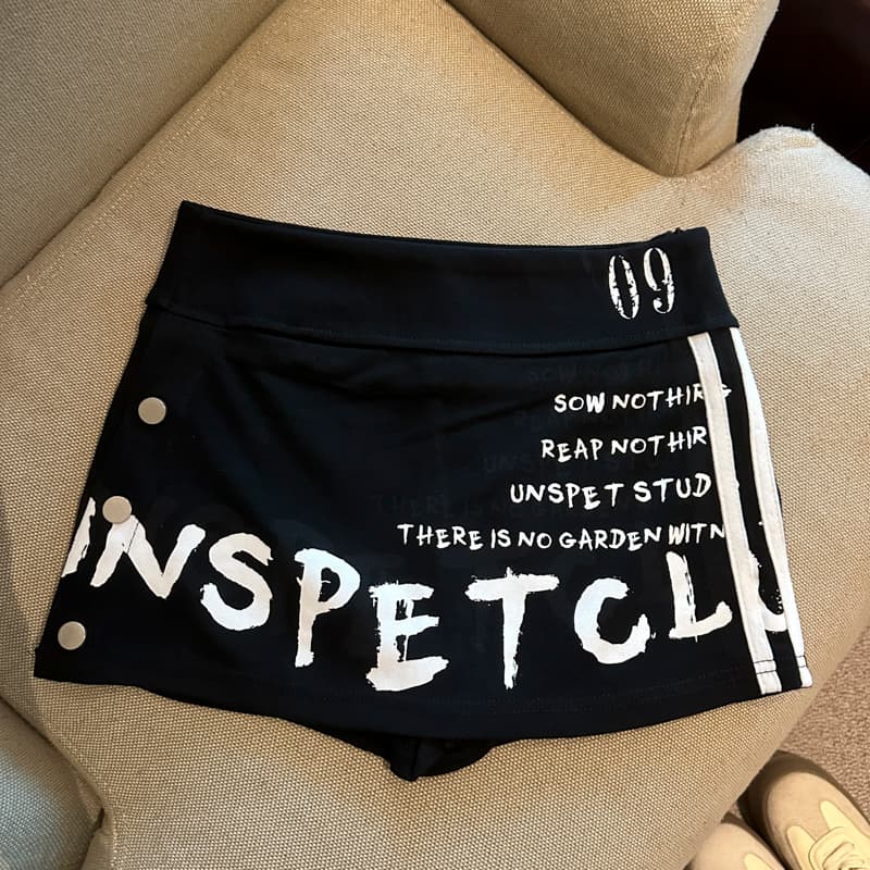 실사 아메리칸 레트로 하이웨이스트 슬림해 보이는 알파벳 프린트 측면 트임 노출 방지 반신 스커트 미니 스커트 여성 상세 이미지 39