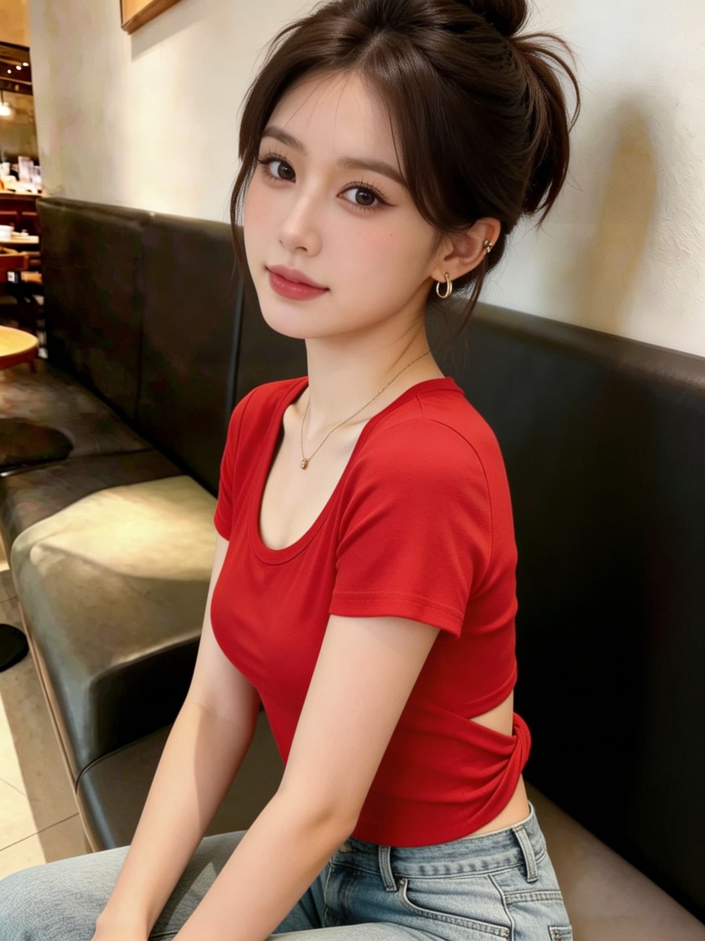 실사 2026 여름 새로운 뒤로 홀로우 아웃 디자인 센스 라운드 넥 반팔 티셔츠 벨트 어깨 패드 쇼트 스타일 맨위 상세 이미지 12