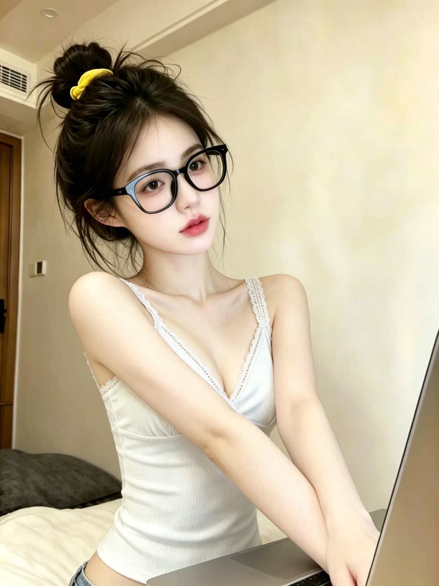 실사 순수한 욕망 달콤한 핫걸 레이스 조각 튜브탑 V넥 캐미솔 여름 허리 수축 쇼트 스타일 민소매 맨위 상세 이미지 5