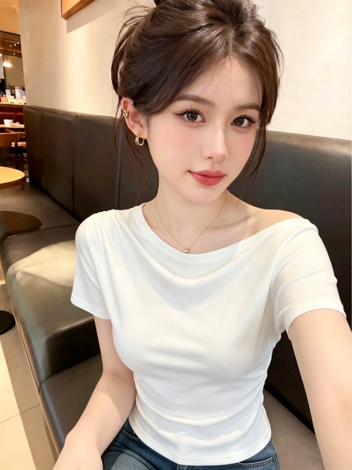 실사 한국 스타일 품격 오프숄더 품격 허리 수축 슬림해 보이는 반팔 티셔츠 여성 2026 새로운 다용도 비스듬한 어깨 의류