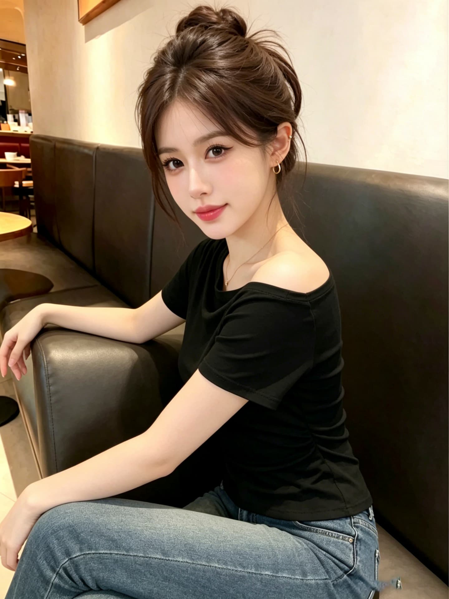 실사 한국 스타일 품격 오프숄더 품격 허리 수축 슬림해 보이는 반팔 티셔츠 여성 2026 새로운 다용도 비스듬한 어깨 의류 상세 이미지 9