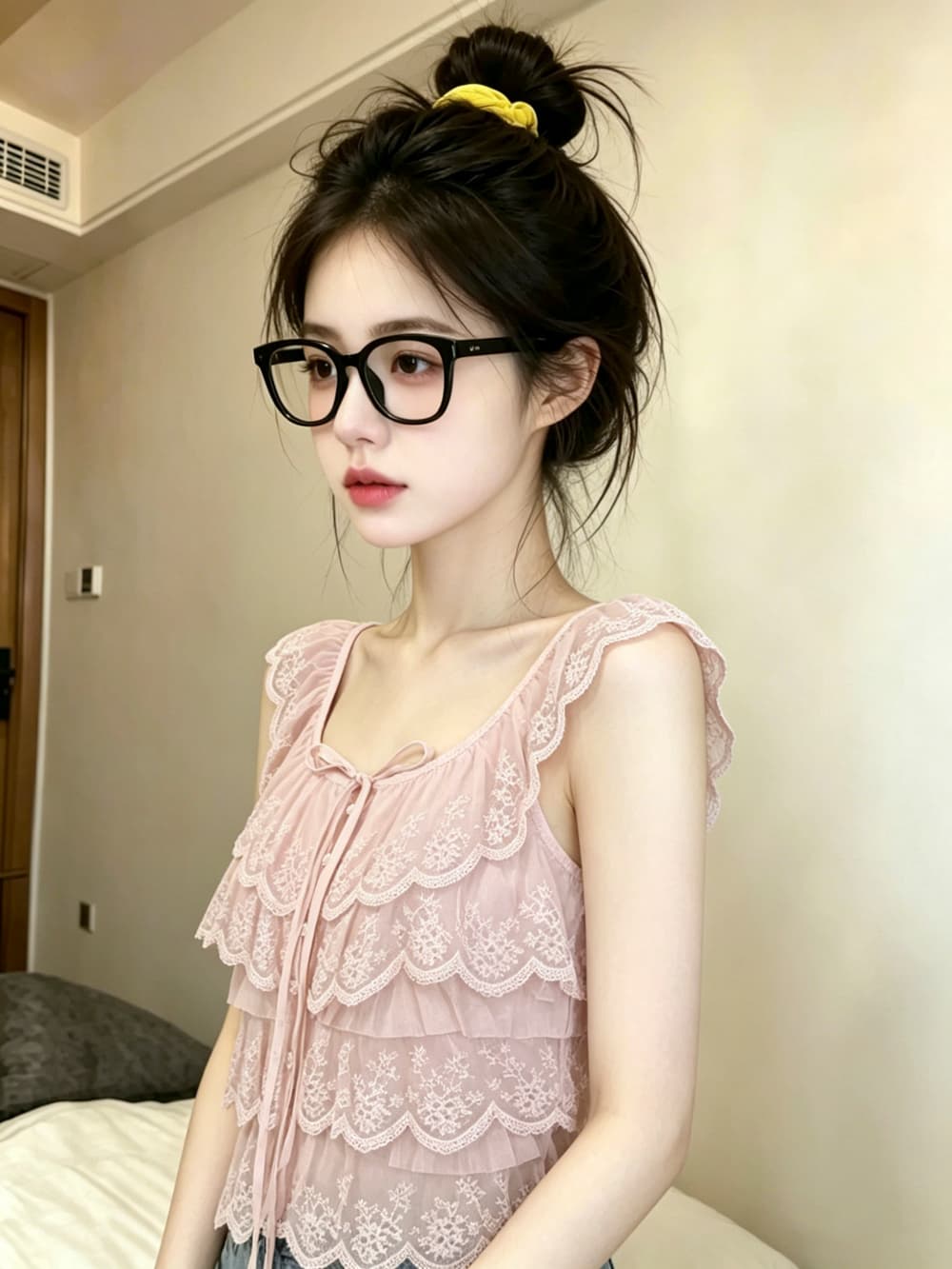 실사 프랑스식 프릴 여러 단계 레이스 조각 Feifei 소매 여성 셔츠 여름 2026 쇼트 스타일 맨위 이미지 3