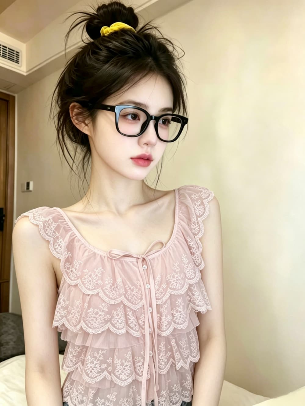 실사 프랑스식 프릴 여러 단계 레이스 조각 Feifei 소매 여성 셔츠 여름 2026 쇼트 스타일 맨위 이미지 2