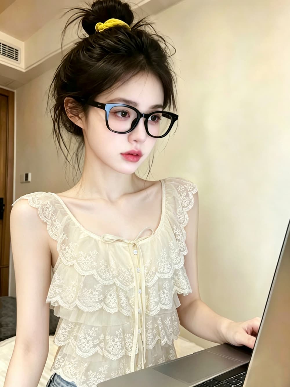 실사 프랑스식 프릴 여러 단계 레이스 조각 Feifei 소매 여성 셔츠 여름 2026 쇼트 스타일 맨위 상세 이미지 8