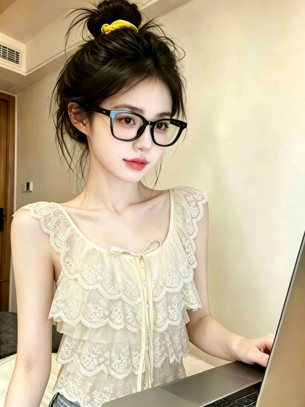 실사 프랑스식 프릴 여러 단계 레이스 조각 Feifei 소매 여성 셔츠 여름 2026 쇼트 스타일 맨위 상세 이미지 10