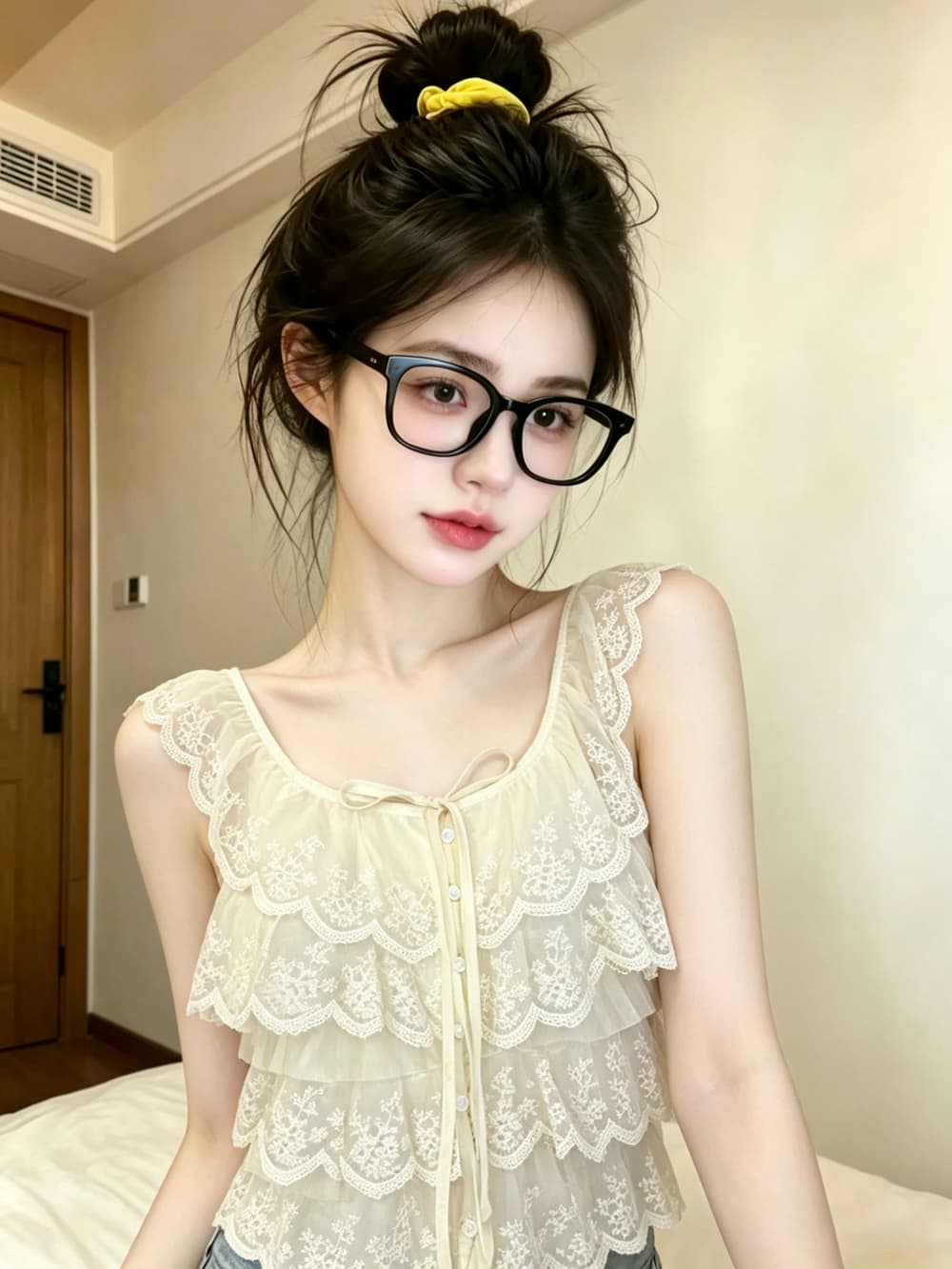 실사 프랑스식 프릴 여러 단계 레이스 조각 Feifei 소매 여성 셔츠 여름 2026 쇼트 스타일 맨위 상세 이미지 11