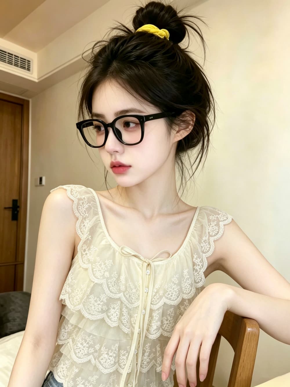 실사 프랑스식 프릴 여러 단계 레이스 조각 Feifei 소매 여성 셔츠 여름 2026 쇼트 스타일 맨위 상세 이미지 15