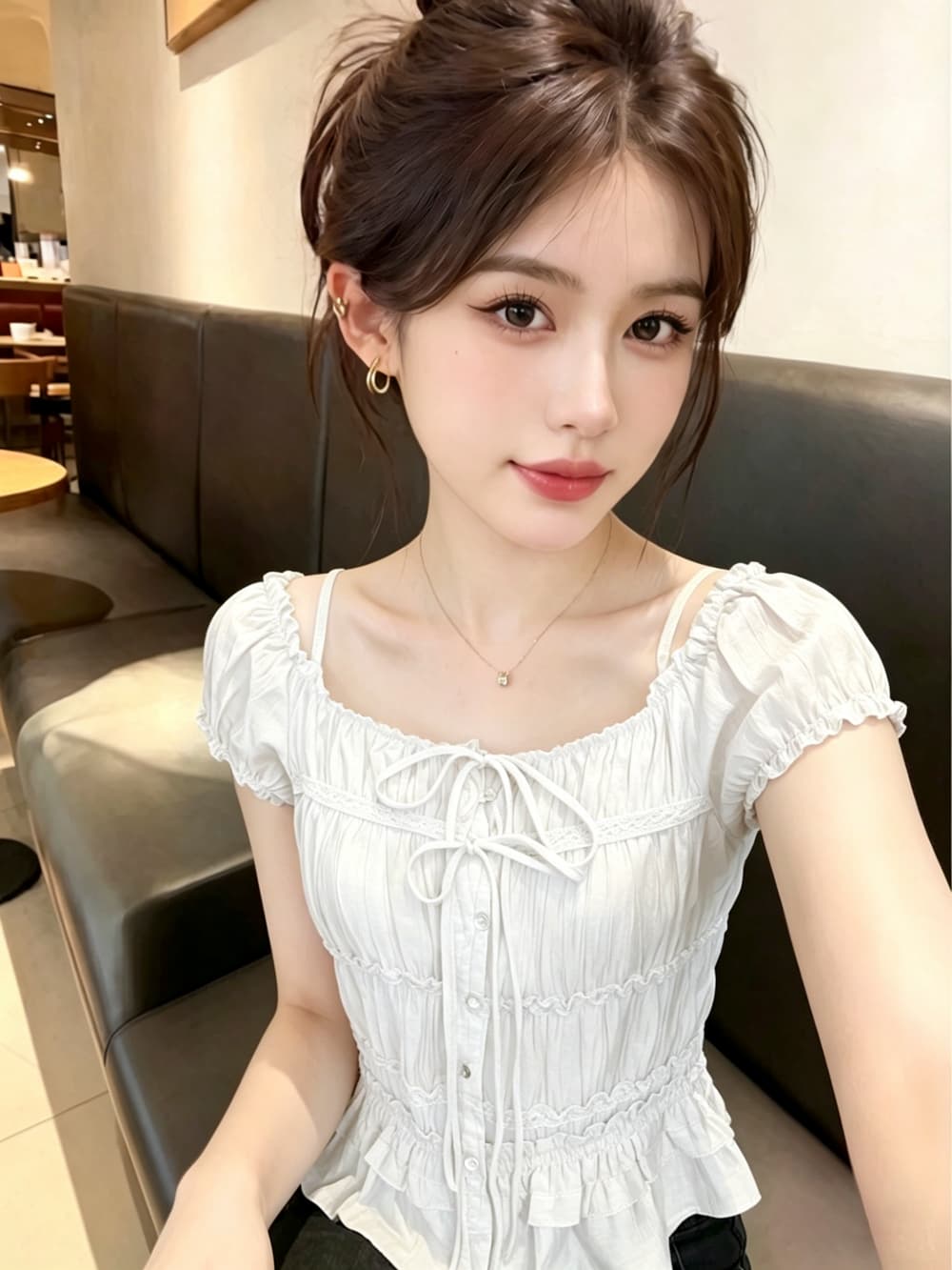 실사 한 부서 작은 키 달콤한 스타일 주름 레이스업 여성 셔츠 2026 여름 새로운 슬림해 보이는 연령 감소 맨위