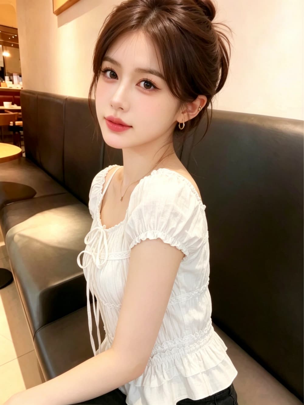 실사 한 부서 작은 키 달콤한 스타일 주름 레이스업 여성 셔츠 2026 여름 새로운 슬림해 보이는 연령 감소 맨위 상세 이미지 2
