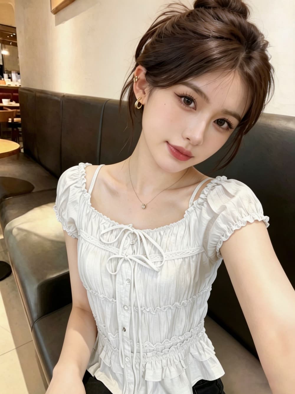 실사 한 부서 작은 키 달콤한 스타일 주름 레이스업 여성 셔츠 2026 여름 새로운 슬림해 보이는 연령 감소 맨위 상세 이미지 4