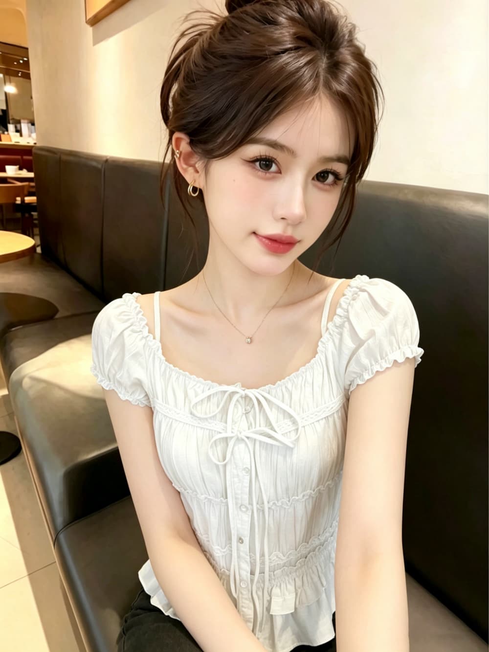 실사 한 부서 작은 키 달콤한 스타일 주름 레이스업 여성 셔츠 2026 여름 새로운 슬림해 보이는 연령 감소 맨위 상세 이미지 5