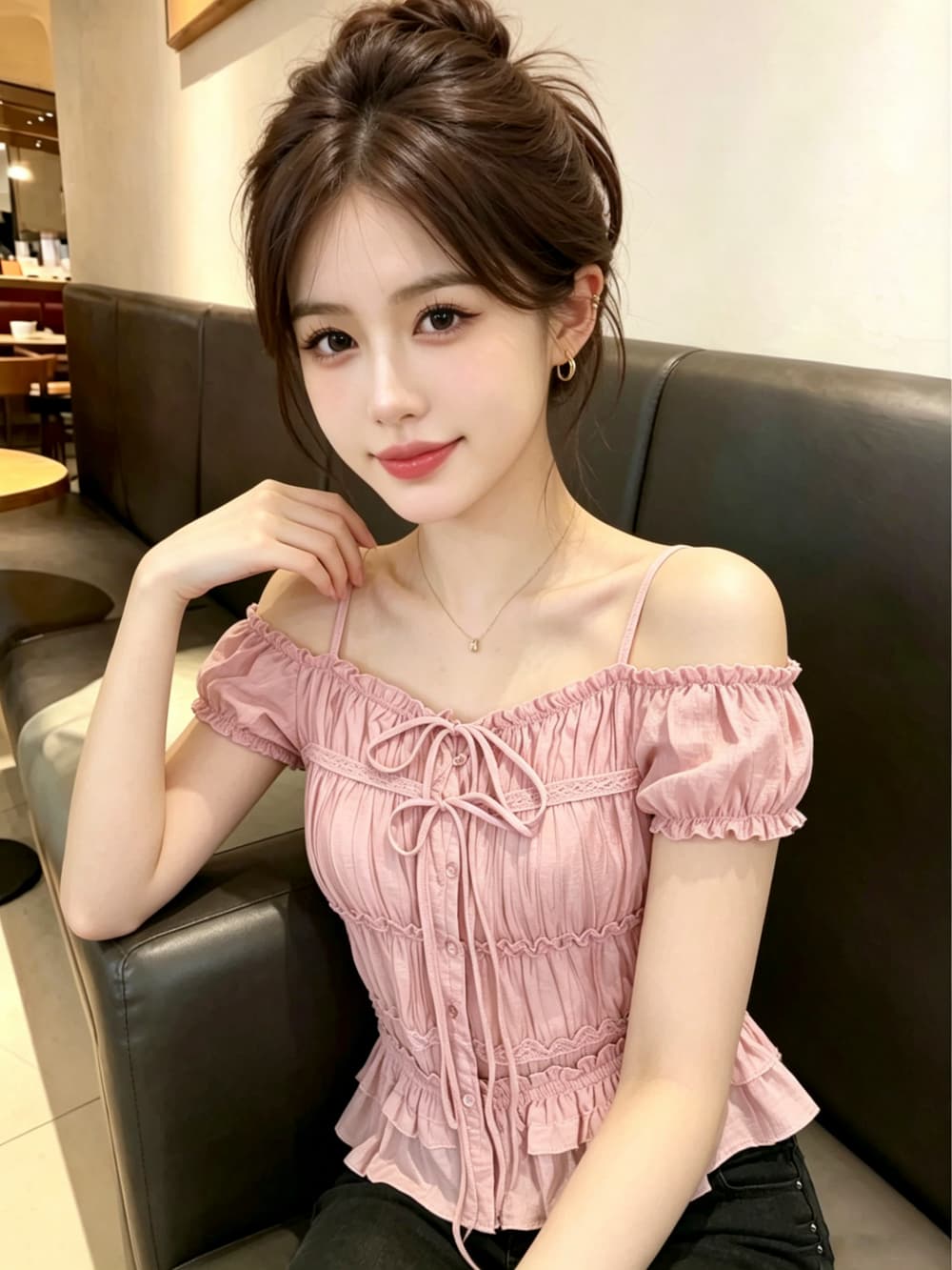 실사 한 부서 작은 키 달콤한 스타일 주름 레이스업 여성 셔츠 2026 여름 새로운 슬림해 보이는 연령 감소 맨위 상세 이미지 10