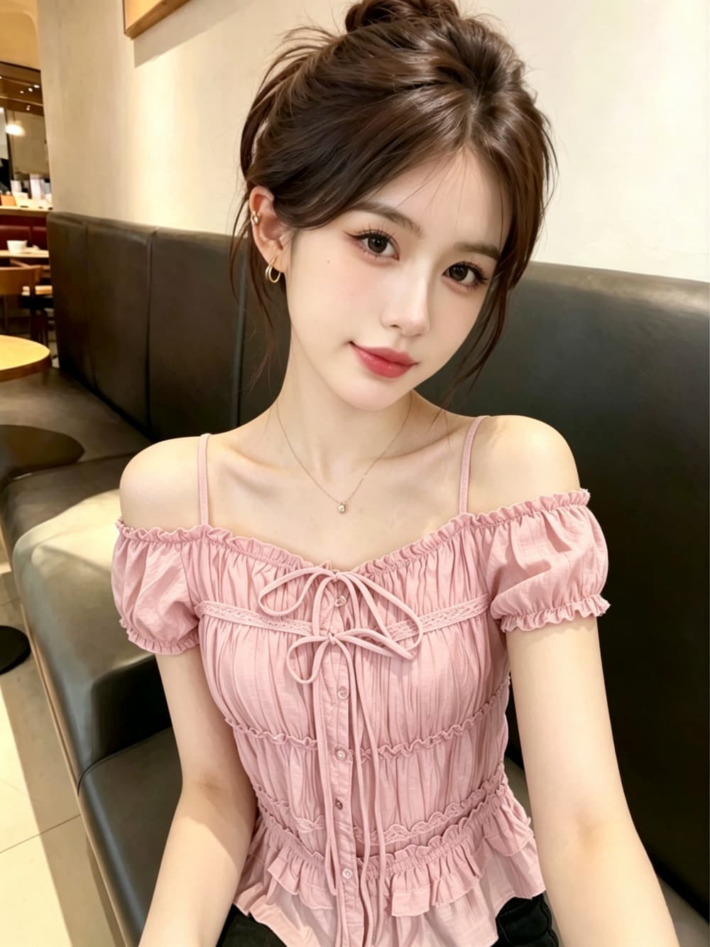 실사 한 부서 작은 키 달콤한 스타일 주름 레이스업 여성 셔츠 2026 여름 새로운 슬림해 보이는 연령 감소 맨위 상세 이미지 12