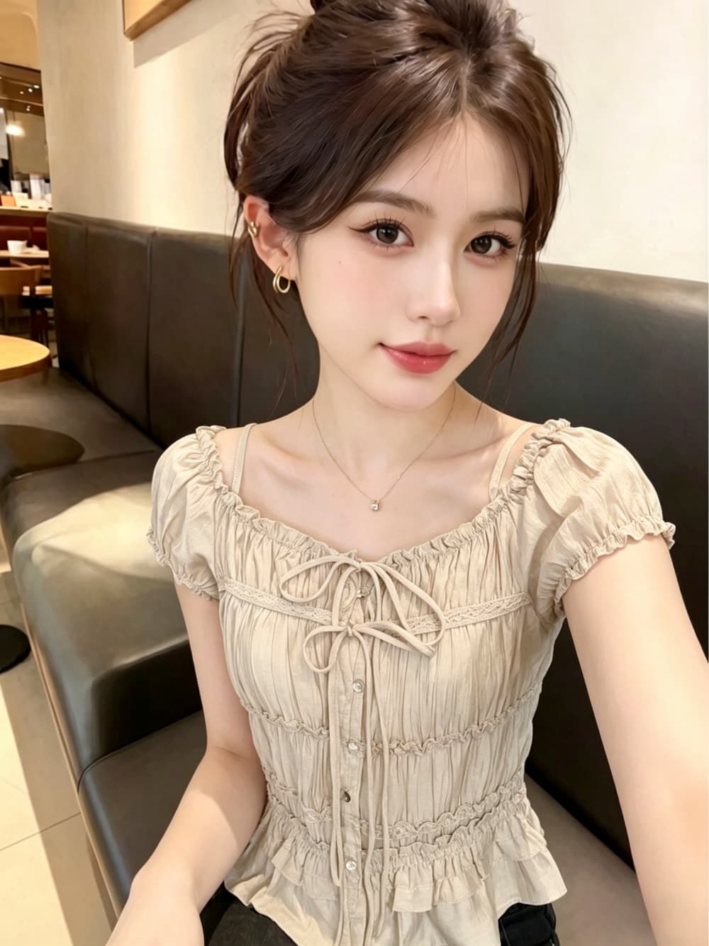 실사 한 부서 작은 키 달콤한 스타일 주름 레이스업 여성 셔츠 2026 여름 새로운 슬림해 보이는 연령 감소 맨위 상세 이미지 21