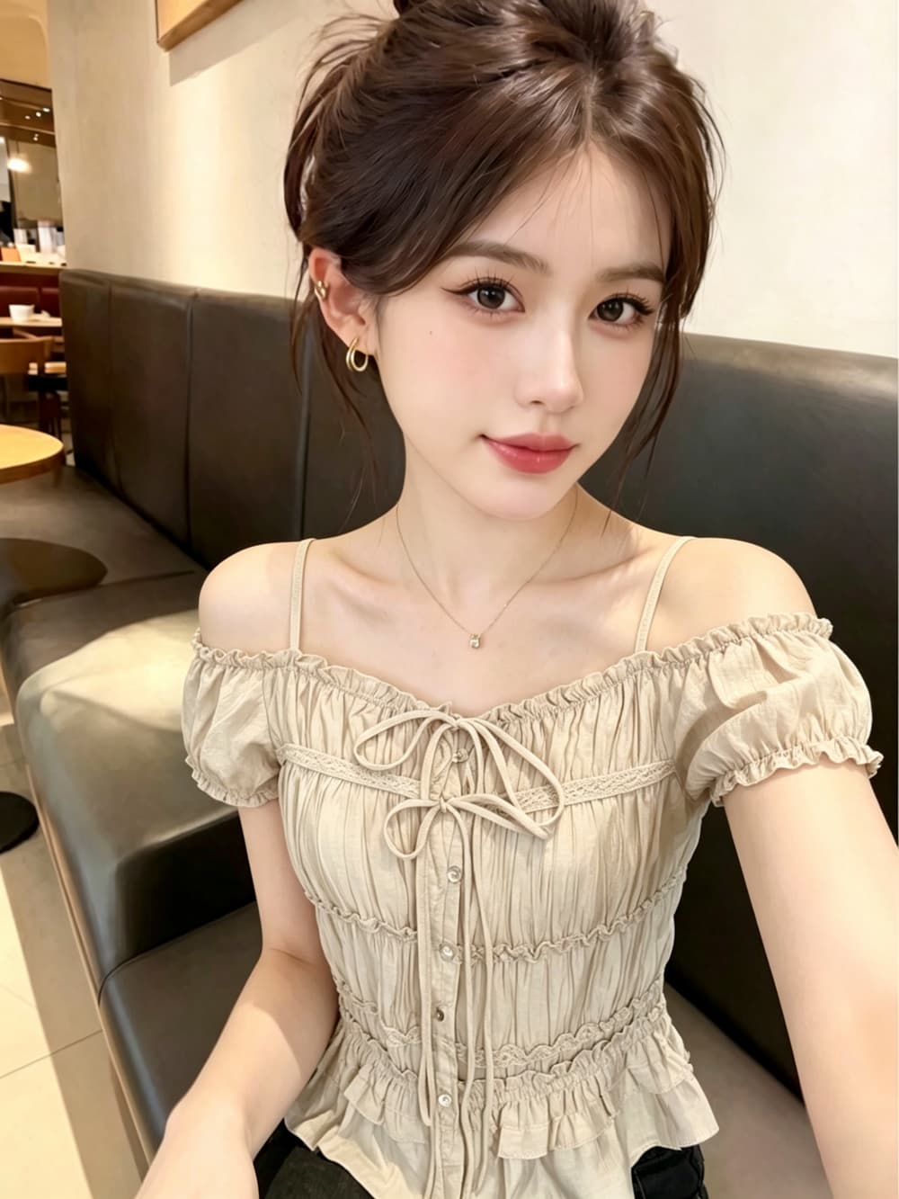 실사 한 부서 작은 키 달콤한 스타일 주름 레이스업 여성 셔츠 2026 여름 새로운 슬림해 보이는 연령 감소 맨위 상세 이미지 22