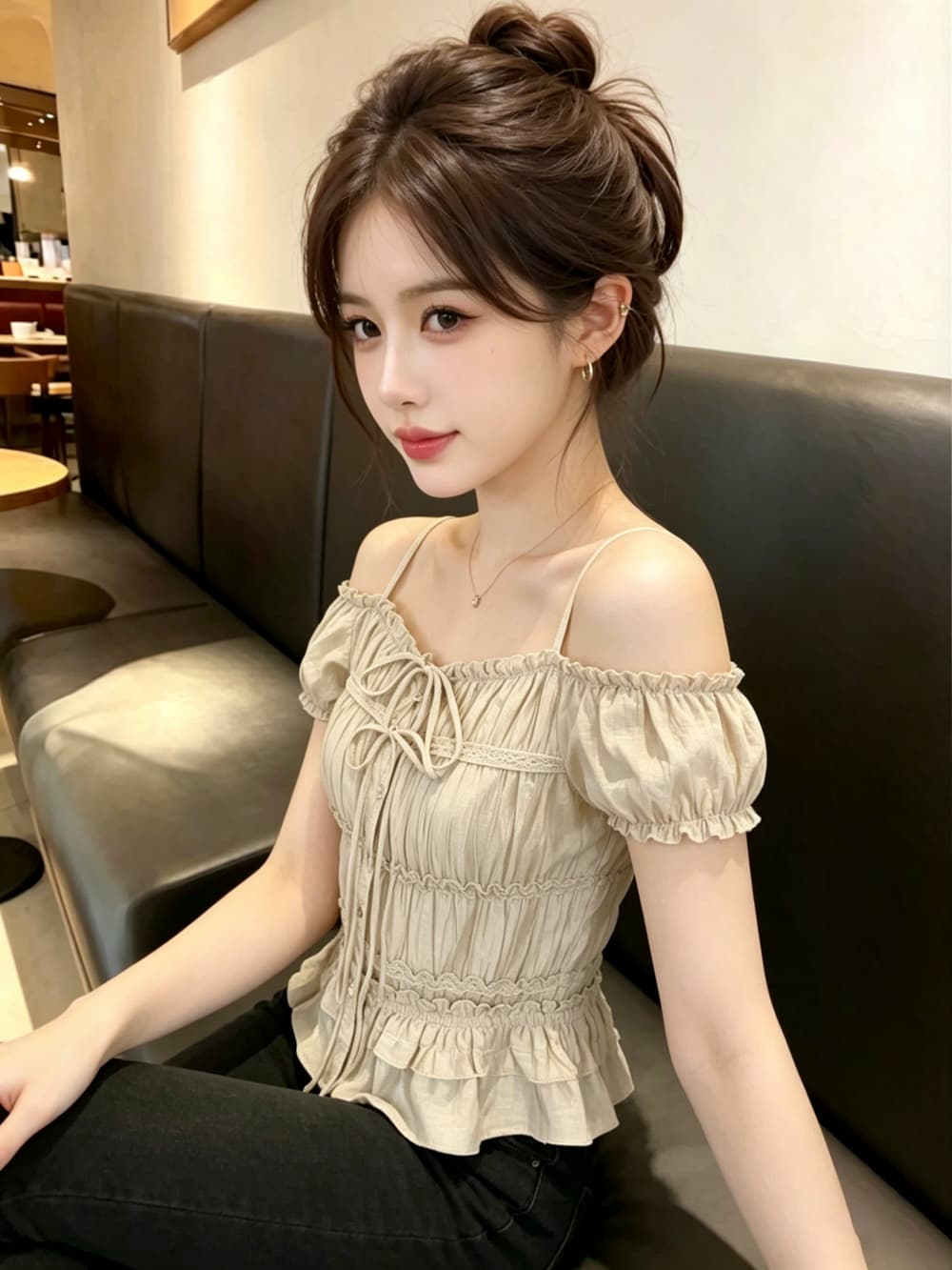 실사 한 부서 작은 키 달콤한 스타일 주름 레이스업 여성 셔츠 2026 여름 새로운 슬림해 보이는 연령 감소 맨위 상세 이미지 24