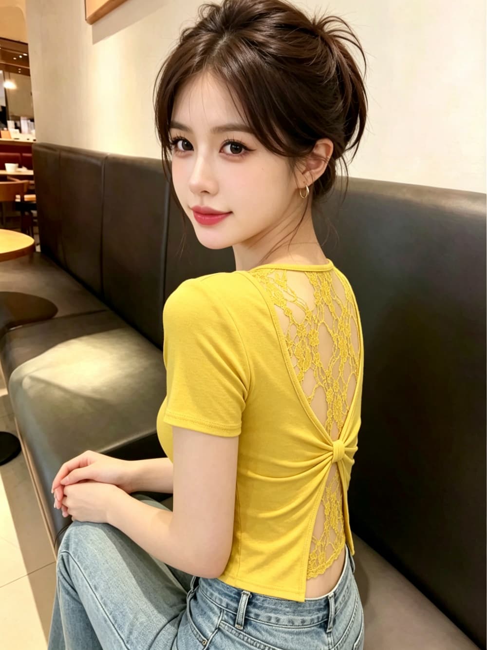 실사 여름 새로운 광장 칼라 패치워크 레이스 반팔 티셔츠 여성 의류 홀로우 아웃 Chic 이슬 멜빵 가슴 패드 의류 상세 이미지 26