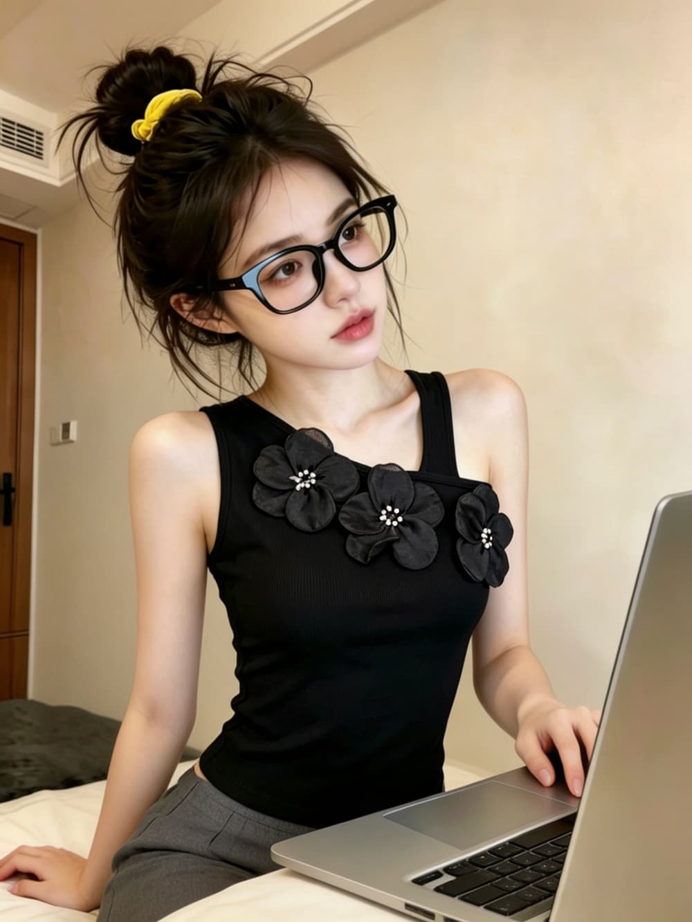 실사 섹시함 작은 심장 기계 슬림해 보이는 캐미솔 불규칙 레트로 3 차원 꽃 오프숄더 켜기 벨트 가슴 패드 이미지 4