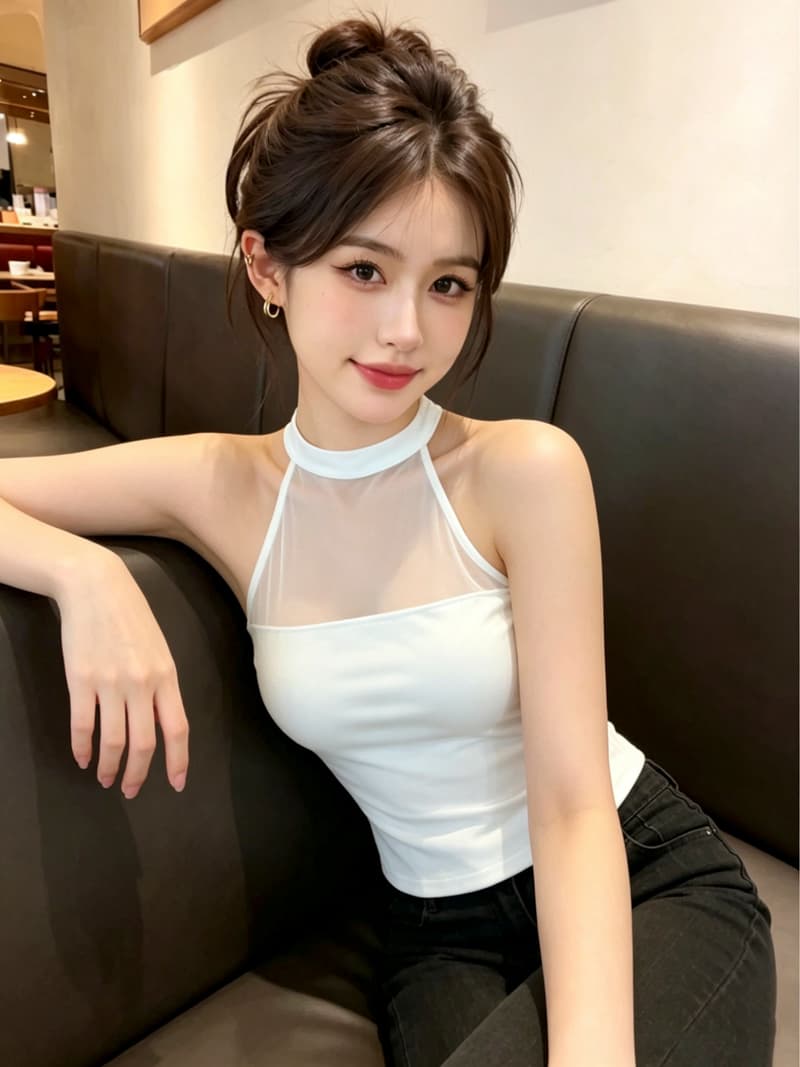 실사 화이트 마이크로 ~을 통해 망사 패치워크 민소매 행침 목 조끼 여성 여름 순수한 욕망 섹시함 핫걸 허리 수축 맨위 상세 이미지 2