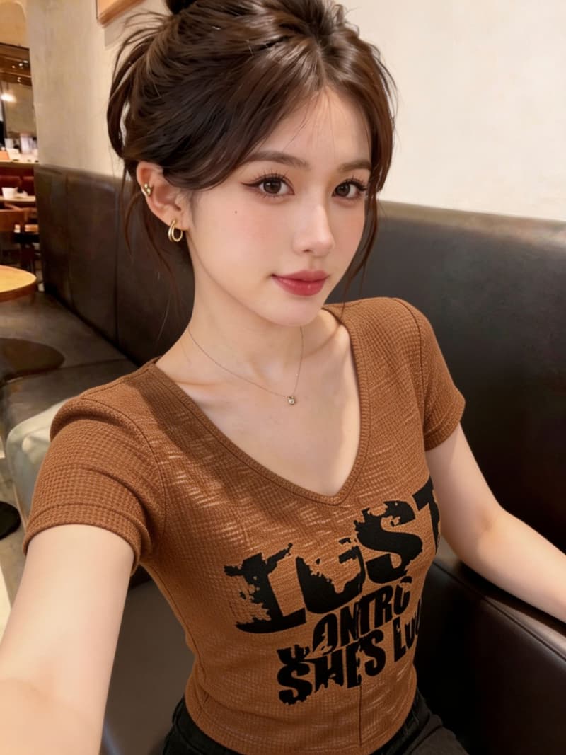 실사 2026 봄 여름 새로운 한국 스타일 V넥 반팔 티셔츠 여성 핫걸 레트로 알파벳 프린트 슬림해 보이는 맨위 여성 상세 이미지 16