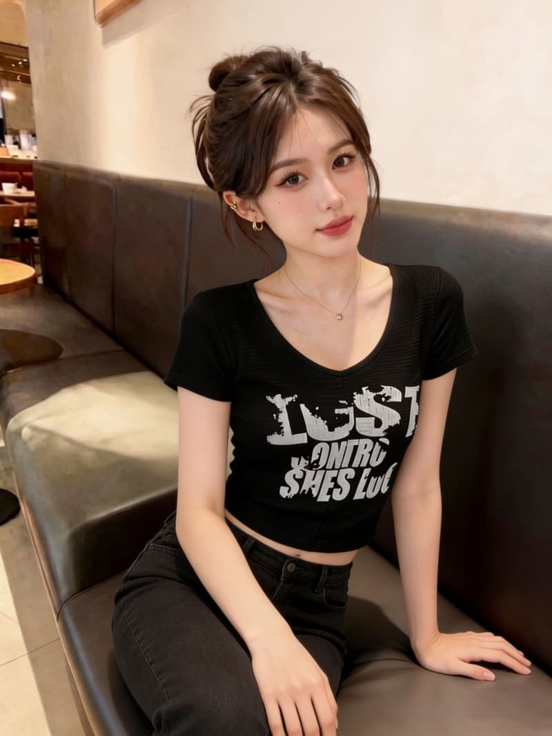 실사 2026 봄 여름 새로운 한국 스타일 V넥 반팔 티셔츠 여성 핫걸 레트로 알파벳 프린트 슬림해 보이는 맨위 여성 상세 이미지 33