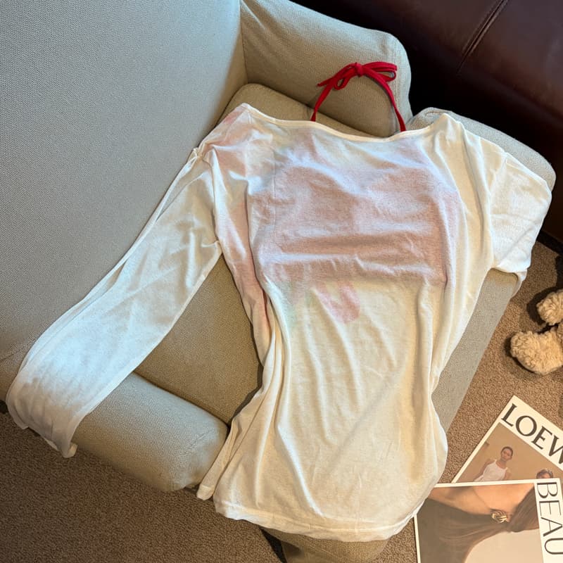 실사 행침 목 조끼 벨트 가슴 패드 투피스 세트 긴팔 티셔츠 여성 루즈핏 비스듬한 어깨 얇은 스타일 자외선 차단 블라우스 맨위 이미지 3