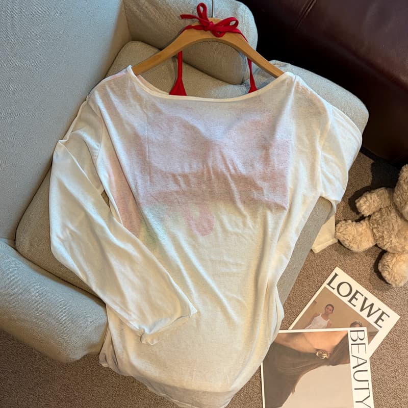실사 행침 목 조끼 벨트 가슴 패드 투피스 세트 긴팔 티셔츠 여성 루즈핏 비스듬한 어깨 얇은 스타일 자외선 차단 블라우스 맨위 상세 이미지 17