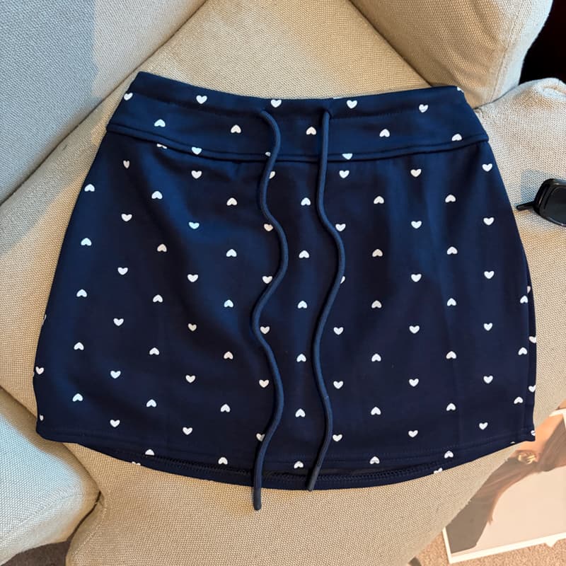 실사 하트 한 부서 레트로 하트 프린트 한 마디 반신 스커트 여성 하이웨이스트 슬림해 보이는 다용도 미니 스커트 상세 이미지 32