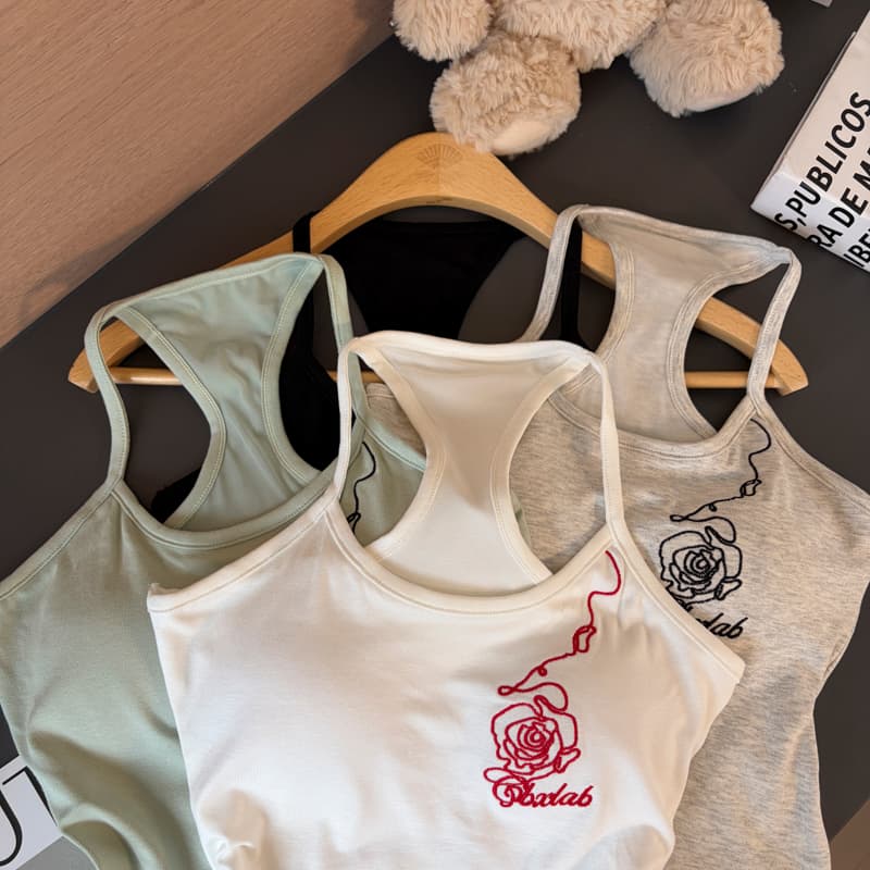 실사 2026 가을 새로운 면 소재 자수 꽃 벨트 가슴 패드 캐미솔 몸매 가꾸기 인사이드 잡아라. 의류 여성 이미지 3