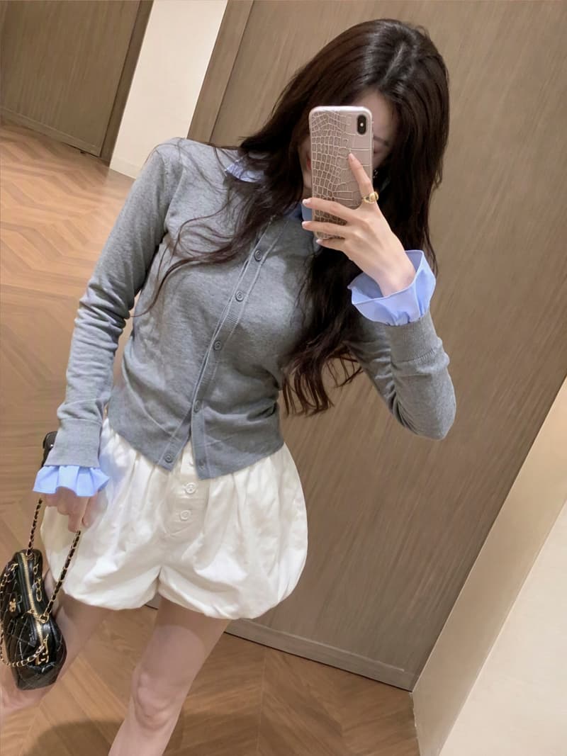 실사 2026 가을 달콤함 단추 밴딩 하이웨이스트 한 마디 꽃밭 반바지 소녀 퍼프 배기 바지 워시 물 면 이미지 2
