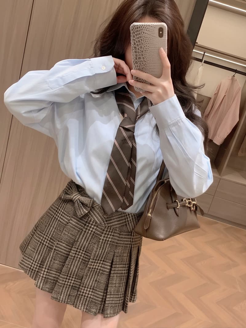 실사 학원 스타일 체크무늬 플리츠 스커트 여성 겨울 하이웨이스트 슬림해 보이는 한 마디 반신 스커트 모직 미니 스커트 노출 방지 상세 이미지 3