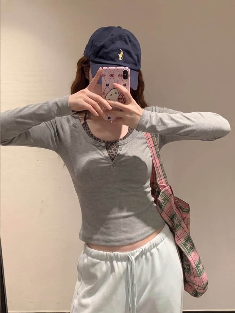 실사 26 가을 레오파드 무늬 행침 목 벨트 가슴 패드 조끼 단추 라운드 넥 몸매 가꾸기 티셔츠 면 소재 맨위 투피스 세트 상세 이미지 2