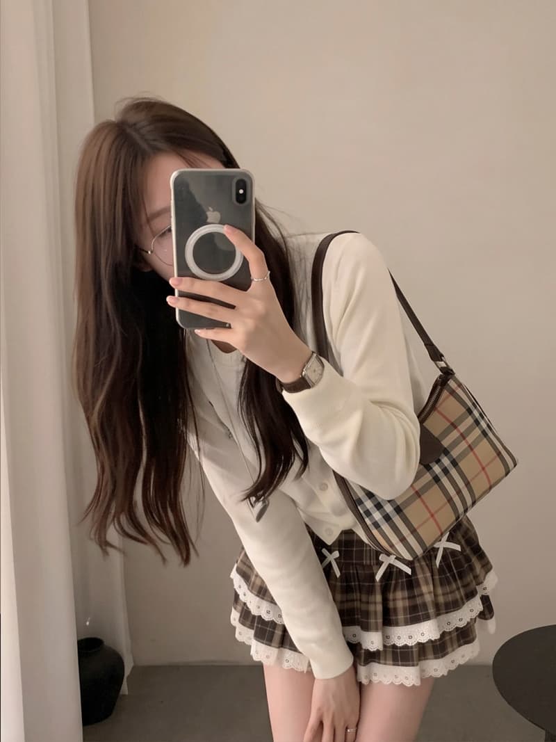 실사 가을 겨울 얇은 모직 원단 체크무늬 패치워크 레이스 케이크 드레스 퍼프 한 마디 반신 스커트 여성 상세 이미지 3