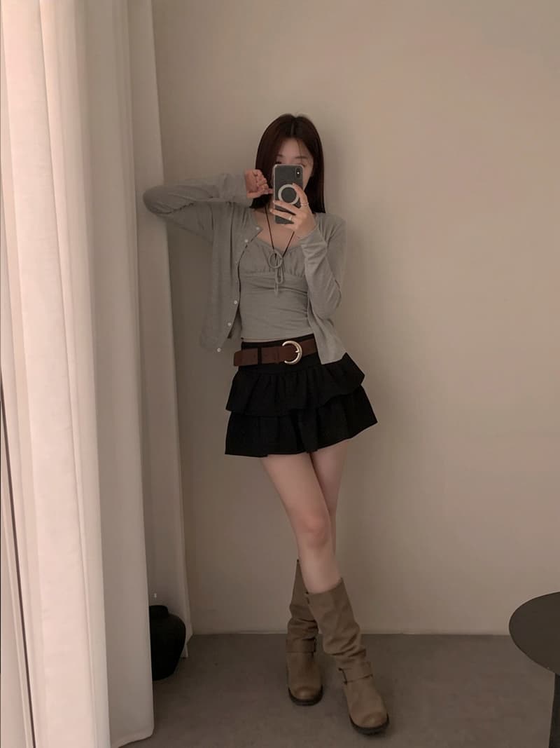 실사 가을 겨울 새로운 모직 케이크 드레스 층 프릴 소녀 센스 미니 스커트 벨트 포함 반신 스커트 상세 이미지 9
