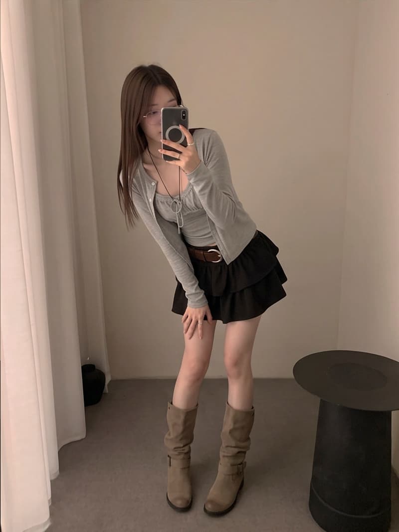 실사 가을 겨울 새로운 모직 케이크 드레스 층 프릴 소녀 센스 미니 스커트 벨트 포함 반신 스커트 상세 이미지 12