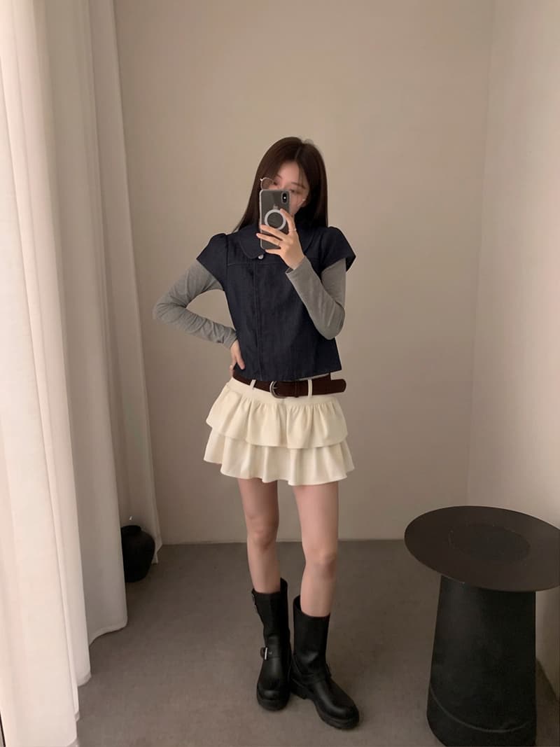 실사 가을 겨울 새로운 모직 케이크 드레스 층 프릴 소녀 센스 미니 스커트 벨트 포함 반신 스커트 상세 이미지 13