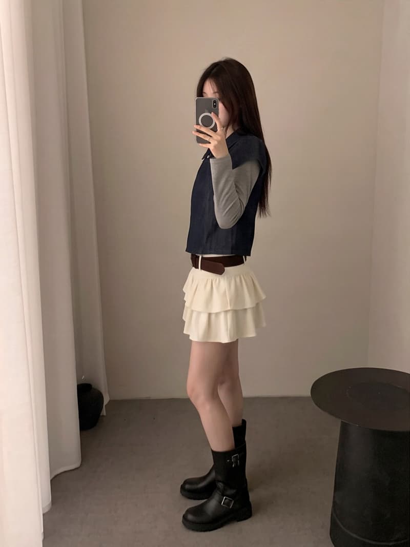 실사 가을 겨울 새로운 모직 케이크 드레스 층 프릴 소녀 센스 미니 스커트 벨트 포함 반신 스커트 상세 이미지 16