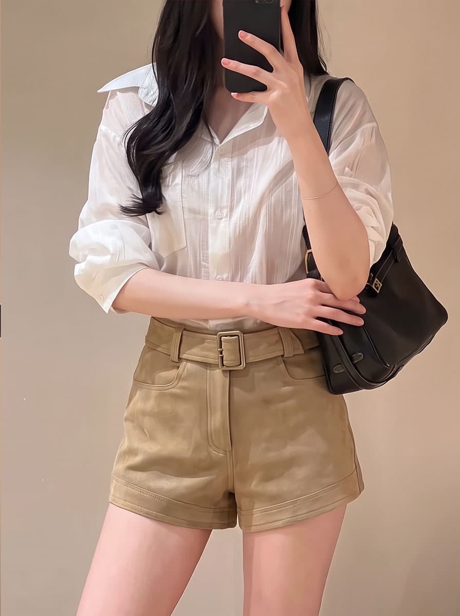 실사 2026 가을 새로운 아메리칸 레트로 스웨이드 원단 외출용 반바지 여성 다용도 출퇴근 핫걸 짧은 부츠 팬츠 이미지 2