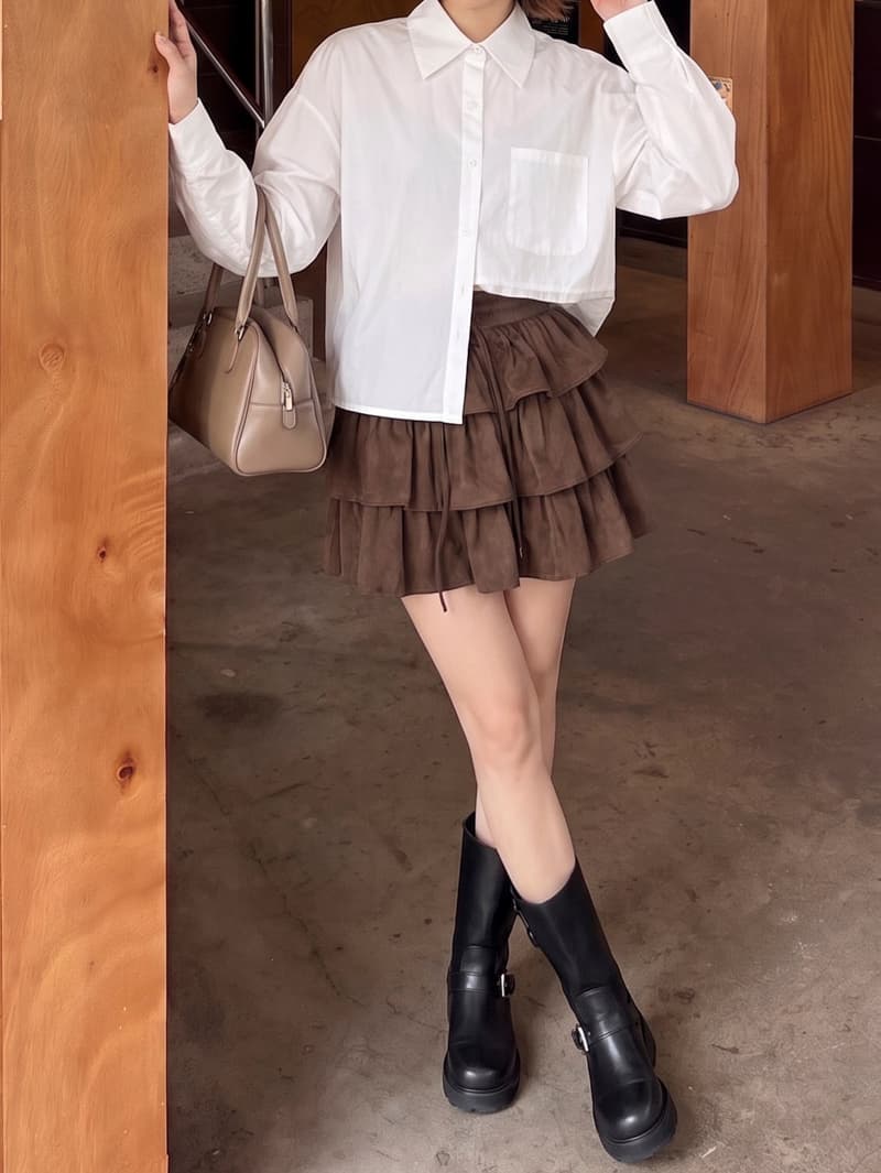 실사 가을 겨울 새로운 하이웨이스트 허리밴드 프릴 스웨이드 원단 반신 스커트 한 마디 미니 스커트 케이크 드레스 여성 상세 이미지 7