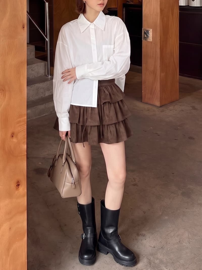 실사 가을 겨울 새로운 하이웨이스트 허리밴드 프릴 스웨이드 원단 반신 스커트 한 마디 미니 스커트 케이크 드레스 여성 상세 이미지 8