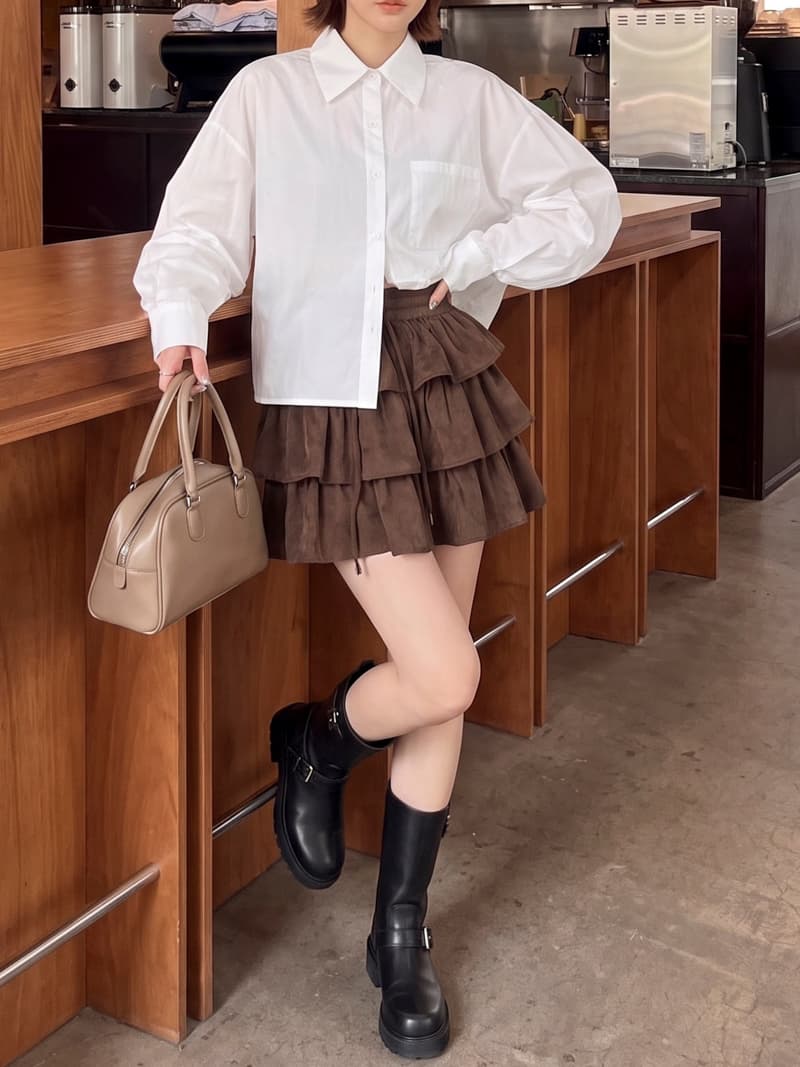실사 가을 겨울 새로운 하이웨이스트 허리밴드 프릴 스웨이드 원단 반신 스커트 한 마디 미니 스커트 케이크 드레스 여성 상세 이미지 10
