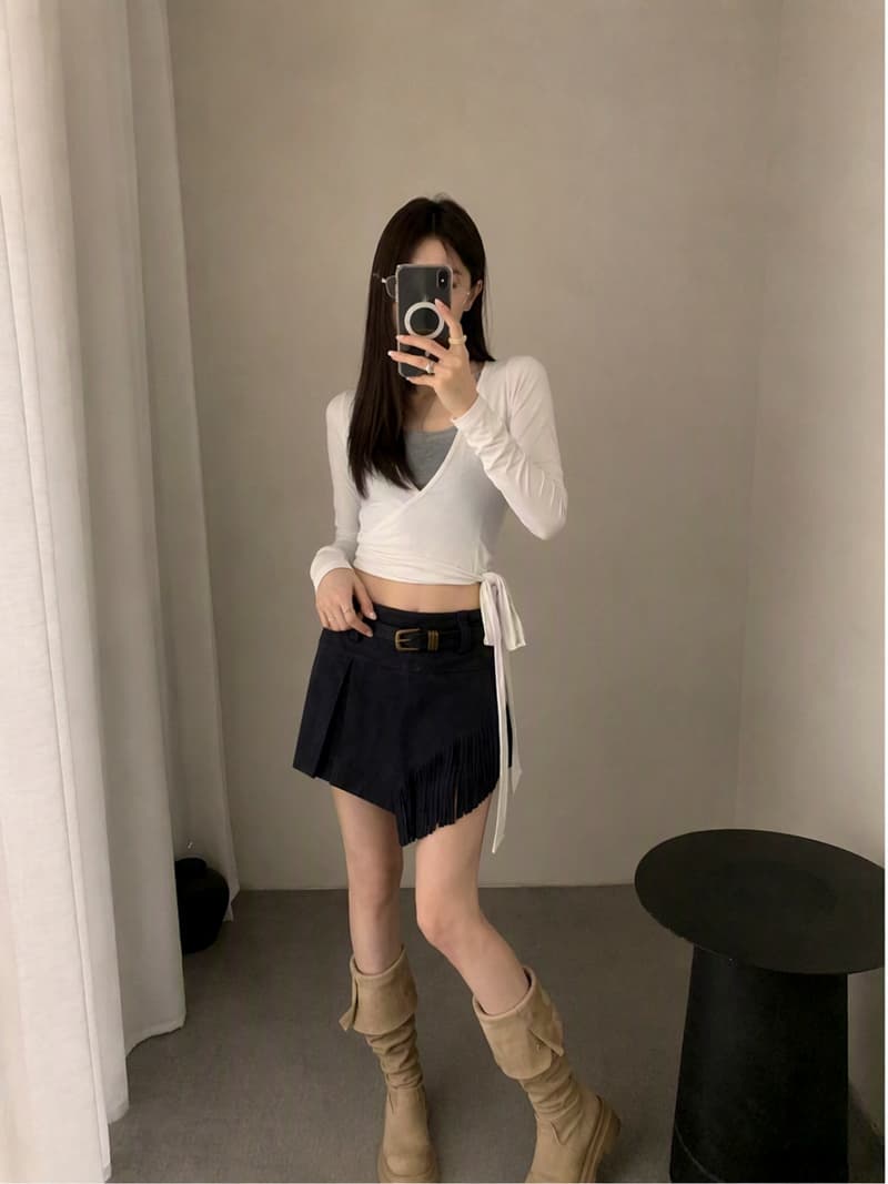 실사 아름다움 라드. 사슴 캐시미어 불규칙 술 미니 스커트 여성 가을 새로운 아메리칸 불모지 바람 타이트 스커트 반신 스커트 상세 이미지 5