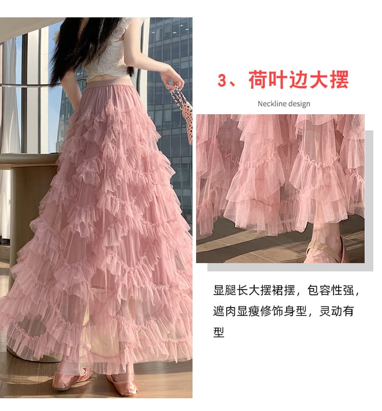 실사 2026 무거운 작업 허리밴드 슈퍼 요정 계층의 감각 레이스 망사 퍼프 케이크 드레스 중간 길이 한 마디 요정 치마 상세 이미지 12