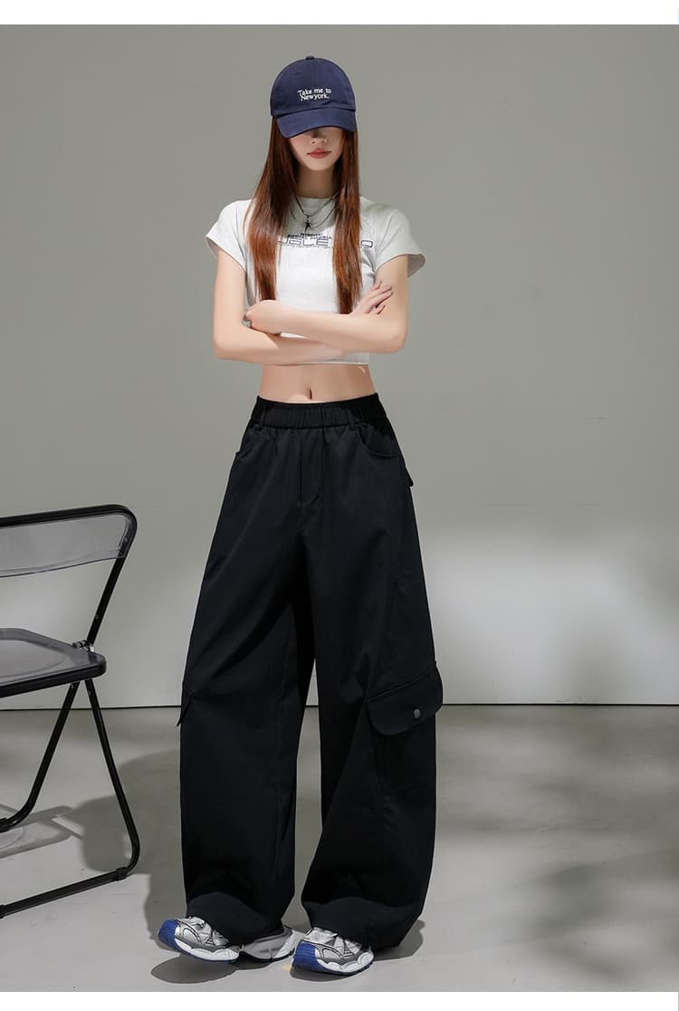 실사 2026 여름 아메리칸 허리밴드 슬림해 보이는 디자인 센스 핫걸 모통이 칼 바지 기타 주머니 넓은 다리 워크웨어 캐주얼 바지 상세 이미지 35