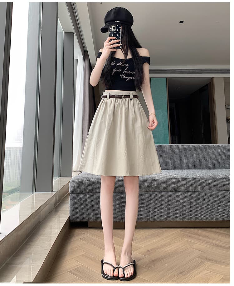 실사 2026 여름 한 부서 미니멀리즘 표지 넓적 다리 슬림해 보이는 핀치 Pleat 워크웨어 5 점 치마 퍼프 한 마디 반신 스커트 벨트 포함 상세 이미지 16
